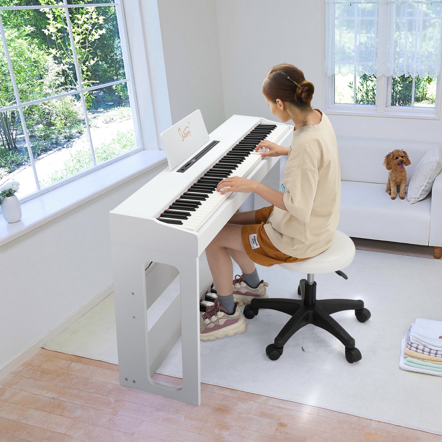 Glarry GDP-104 88 Keys Full Weighted Keyboards Digital Piano with Furniture Stand - White
